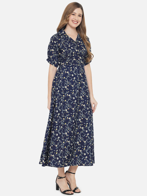 Indietoga Floral Printed Crepe Fit & Flare Long Maxi Dress - Image 3