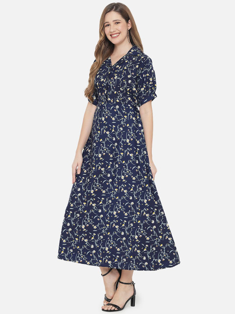 Indietoga Floral Printed Crepe Fit & Flare Long Maxi Dress - Image 4