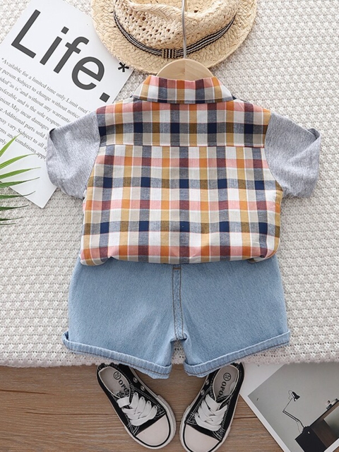 StyleCast Boys Orange Checked Shirt with Shorts - Image 2