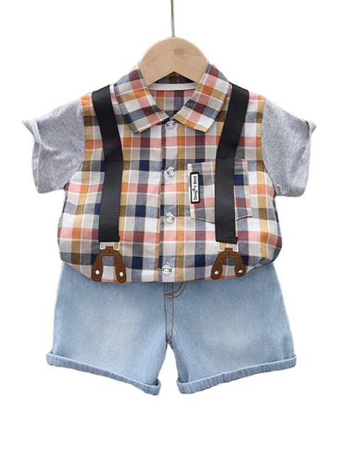StyleCast Boys Orange Checked Shirt with Shorts - Image 4