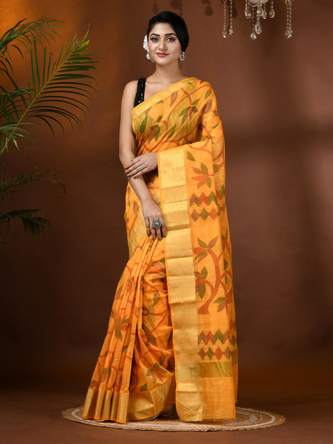DESH BIDESH Floral Woven Design Zari Cotton Silk Saree