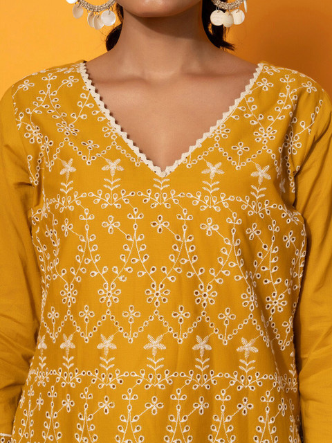 Libas Floral Embroidered V-Neck Pure Cotton Tunic With Palazzos - Image 2