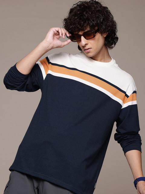The Roadster Lifestyle Co. Colourblocked Drop-Shoulder Sleeves Relaxed T-shirt
