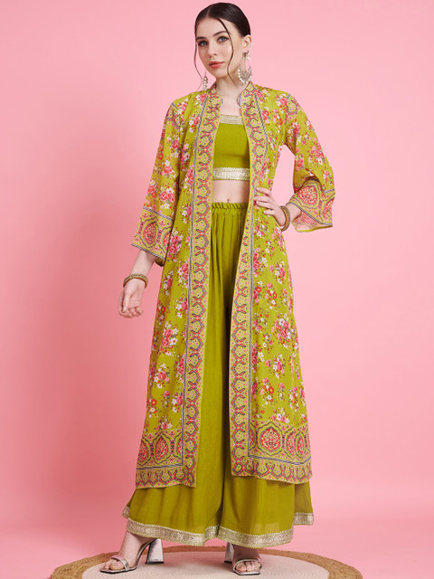 Vbuyz Women Floral Printed Top Shrug & Palazzos Co-Ords