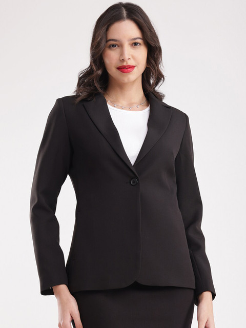 FableStreet Notched Lapel Collar Single-Breasted Tailored-Fit Formal Blazer