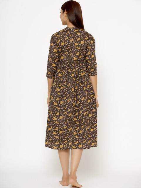 CRAFIQA Floral Printed Pure Cotton Maternity Midi Nightdress - Image 5