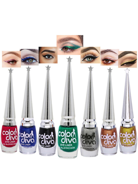 Adbeni Color Diva 7-Pcs Long Lasting Eyeliner-6ml -Red-Blue-Black-Green-Silver-Gold-Copper