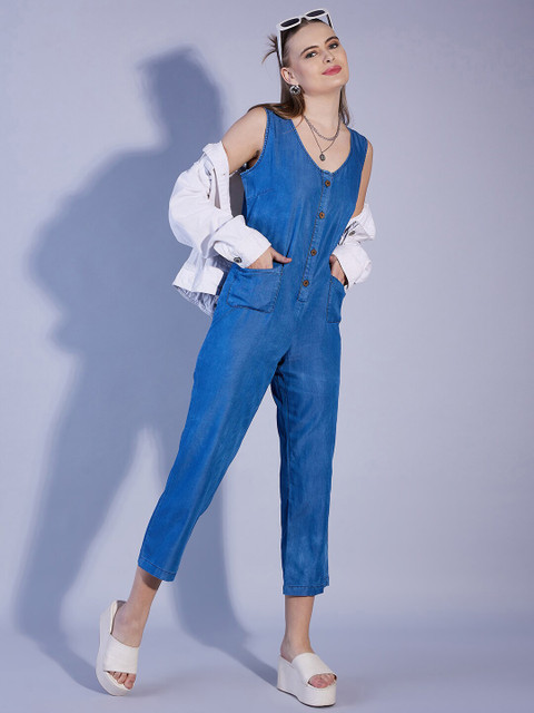 Freehand by The Indian Garage Co V-Neck Culotte Denim Jumpsuit