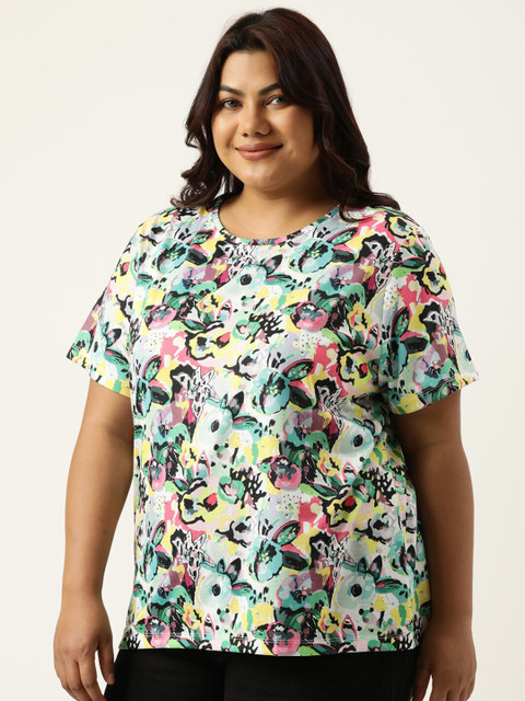 MARCA Bold Plus Size Floral Printed Round Neck Bio Finish Regular T-shirt - Image 4