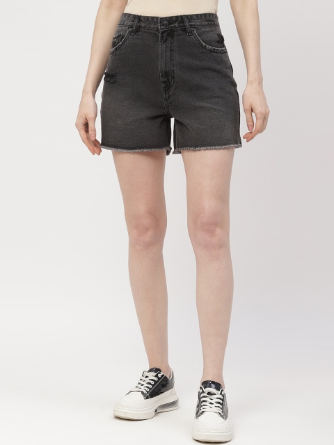 Madame Women High-Rise Distressed Cotton Denim Shorts