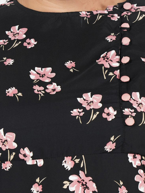 Indietoga Plus Size Black Floral Print Fit And Flare Long Maxi Dress - Image 2