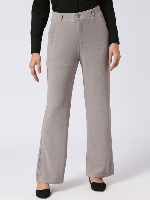 FITHUB Women Loose Fit High-Rise Cotton Trousers