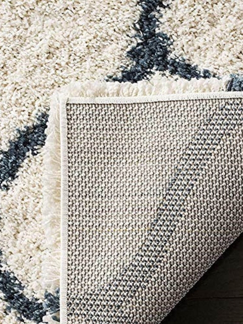 AaHo Decor Cream & Blue Anti-Skid Abstract Shaggy Woolen Runner - Image 4