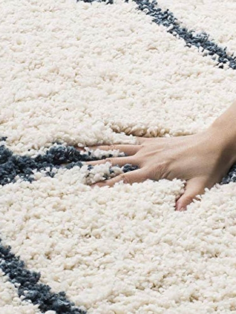 AaHo Decor Cream & Blue Anti-Skid Abstract Shaggy Woolen Runner - Image 5