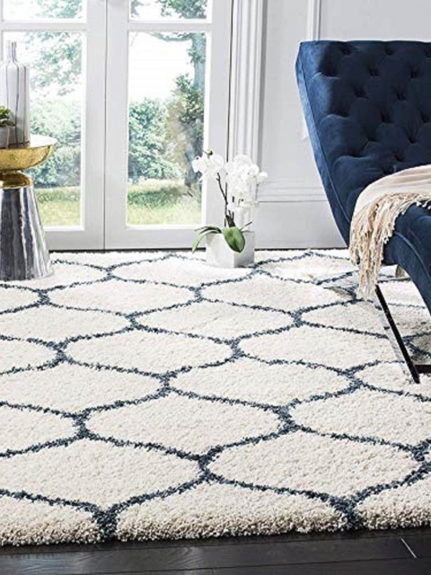 AaHo Decor Cream & Blue Anti-Skid Abstract Shaggy Woolen Runner - Image 2