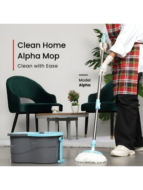 Prestige CleanHome Alpha Blue & Grey Cotton Mop Set With 2 Microfiber Mop Heads - Image 2
