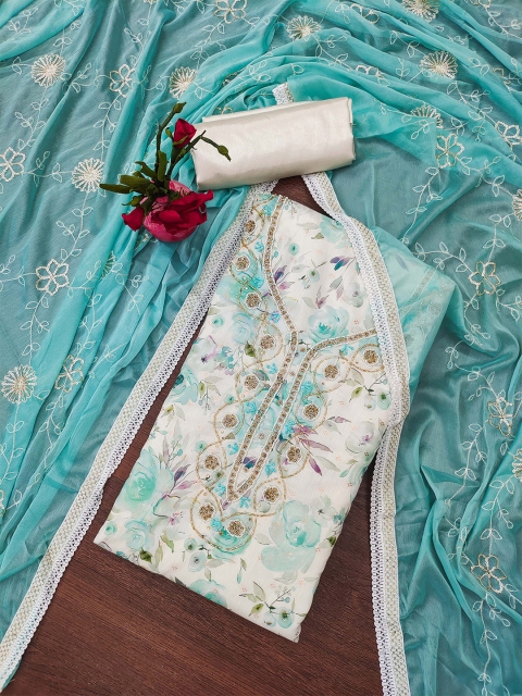 KALINI Embellished Pure Cotton Unstitched Dress Material