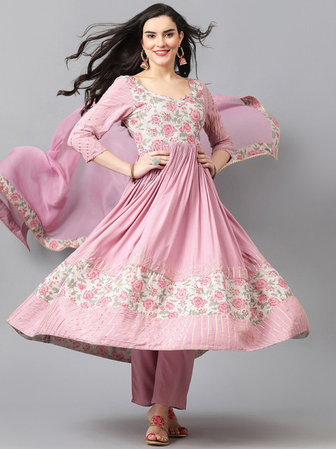 Khushal K Women Floral Printed Regular Kurta with Palazzos & With Dupatta