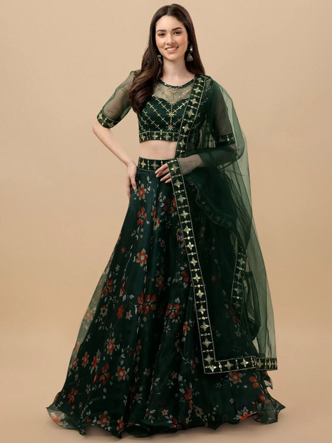 BAESD Embroidered Thread Work Semi-Stitched Lehenga & Unstitched Blouse With Dupatta