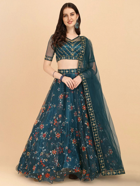 BAESD Embroidered Thread Work Semi-Stitched Lehenga & Unstitched Blouse With Dupatta