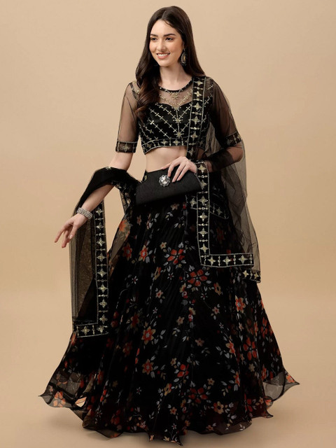 BAESD Embroidered Thread Work Semi-Stitched Lehenga & Unstitched Blouse With Dupatta