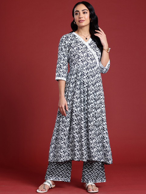Anouk Women Floral Printed Angrakha Kurta with Palazzos