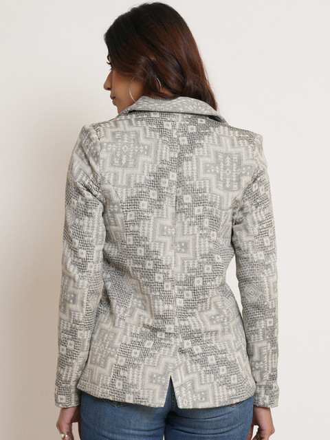 Purple State Self-Design Pure Cotton Slim-Fit Single-Breasted Blazer - Image 4