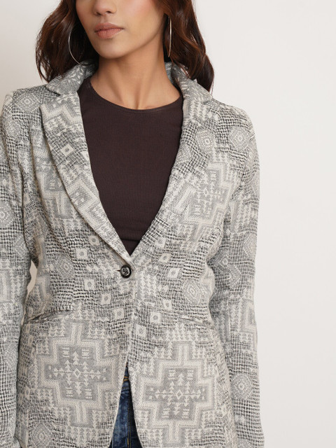 Purple State Self-Design Pure Cotton Slim-Fit Single-Breasted Blazer - Image 2