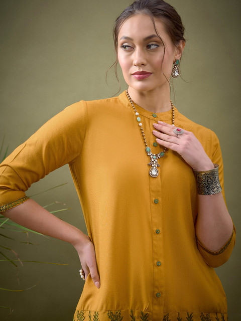 Shae by SASSAFRAS Mustard Yellow Embroidered Shirt With Palazzos Co-Ords - Image 2