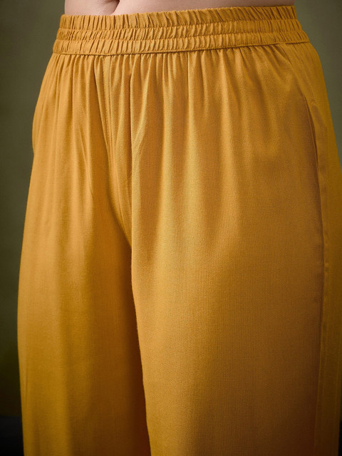 Shae by SASSAFRAS Mustard Yellow Embroidered Shirt With Palazzos Co-Ords - Image 3