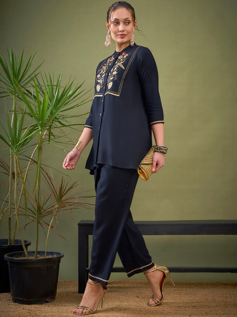 Shae by SASSAFRAS Black Embroidered Shirt With Palazzos Co-Ords - Image 6