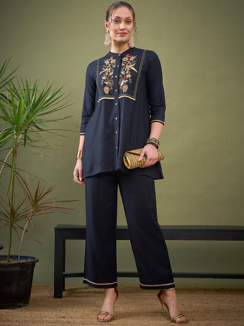 Shae by SASSAFRAS Black Embroidered Shirt With Palazzos Co-Ords - Image 5