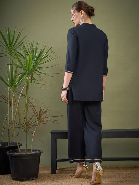 Shae by SASSAFRAS Black Embroidered Shirt With Palazzos Co-Ords - Image 4