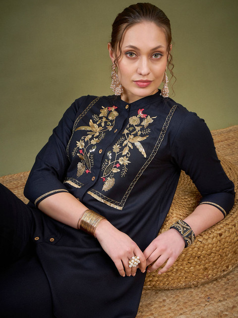 Shae by SASSAFRAS Black Embroidered Shirt With Palazzos Co-Ords - Image 7
