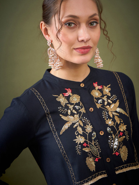 Shae by SASSAFRAS Black Embroidered Shirt With Palazzos Co-Ords - Image 2