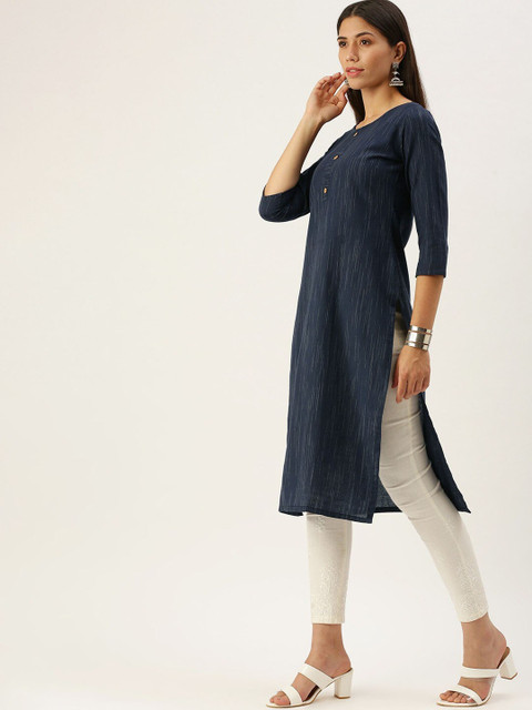 KALINI Women Striped Round Neck Kurta - Image 3