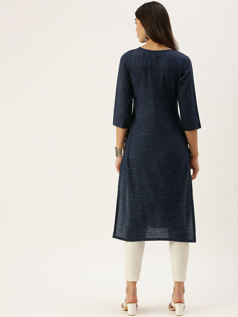KALINI Women Striped Round Neck Kurta - Image 4