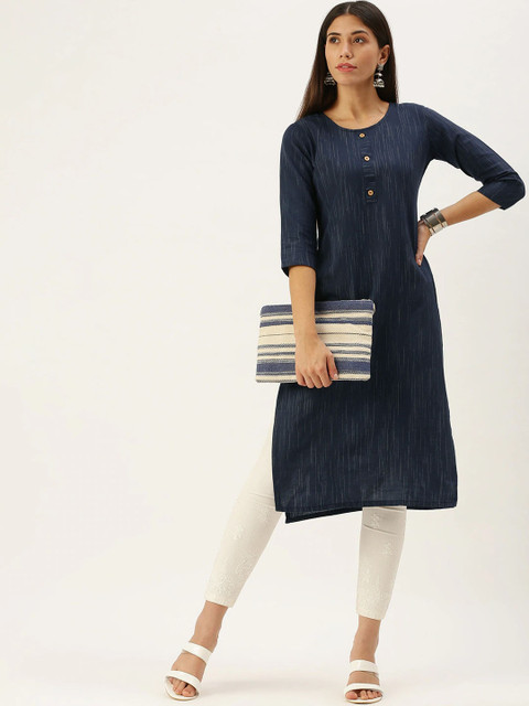 KALINI Women Striped Round Neck Kurta - Image 5
