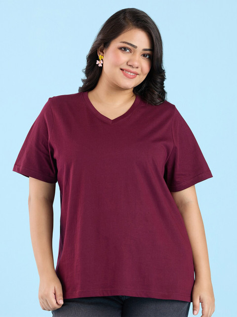Big Hello - The Plus Life V-Neck Cotton T-shirt