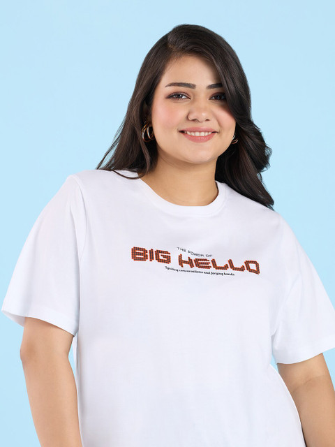 Big Hello - The Plus Life Typography Printed Round Neck Cotton T-shirt - Image 2