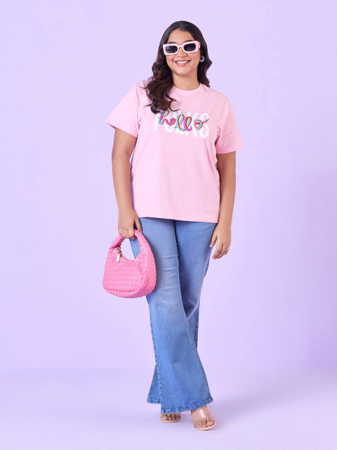 Big Hello - The Plus Life Typography Printed Cotton T-shirt