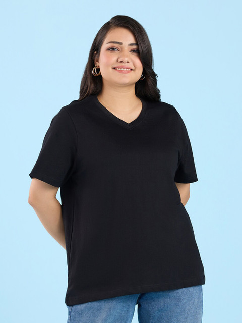 Big Hello - The Plus Life V-Neck Cotton Casual T-shirt