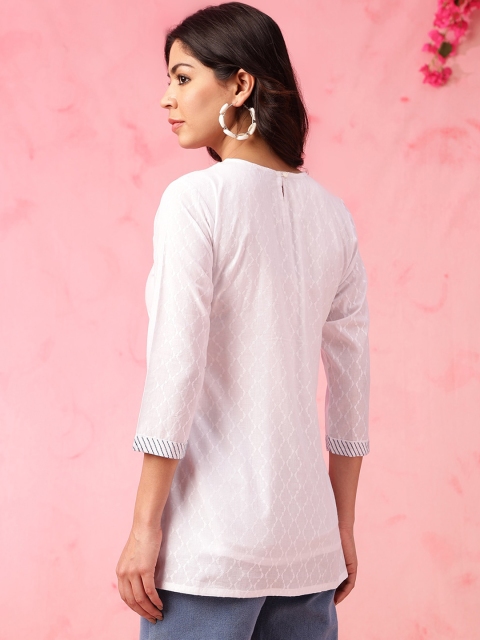 Anouk Floral Embroidered V-Neck Pure Cotton Straight Kurti - Image 5