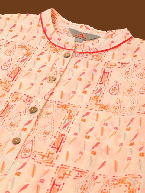 Anouk Ethnic Motif Printed Mandarin Collar Three-Quarter Sleeves Cotton Kurti - Image 7