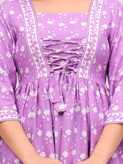 INDIANIC Floral Printed V-Neck A-Line Kurti - Image 2