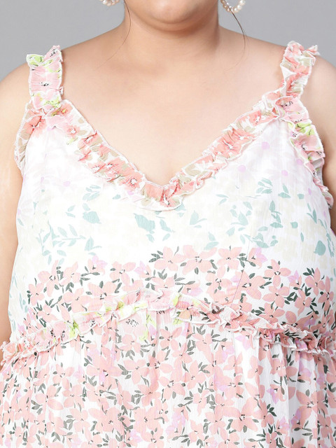 Oxolloxo Plus Size Floral Print Ruffled Chiffon Empire Dress - Image 2