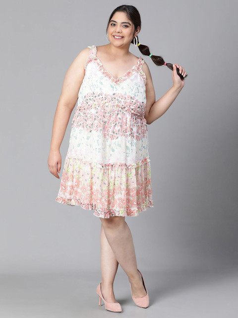 Oxolloxo Plus Size Floral Print Ruffled Chiffon Empire Dress - Image 6