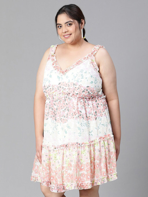Oxolloxo Plus Size Floral Print Ruffled Chiffon Empire Dress - Image 4