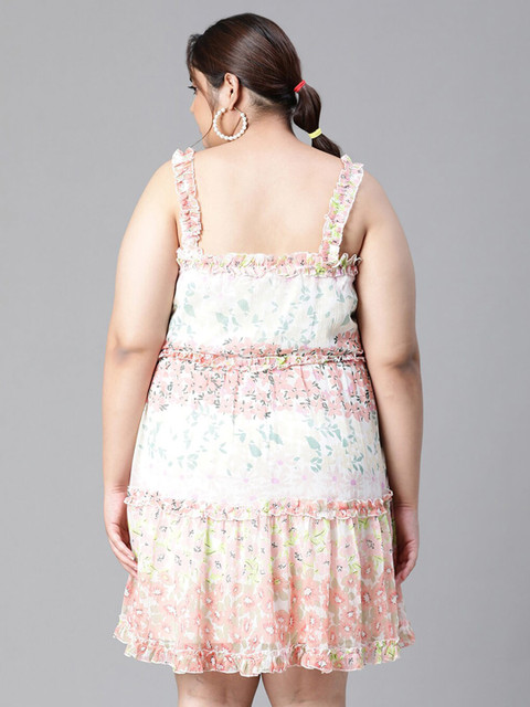 Oxolloxo Plus Size Floral Print Ruffled Chiffon Empire Dress - Image 5
