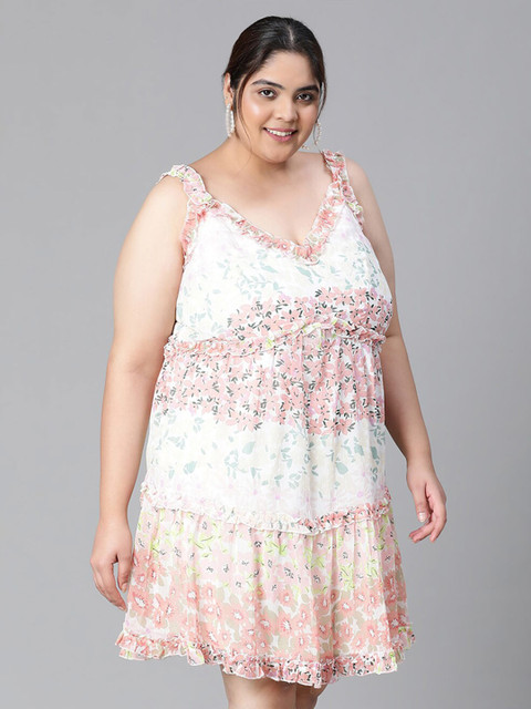 Oxolloxo Plus Size Floral Print Ruffled Chiffon Empire Dress - Image 3